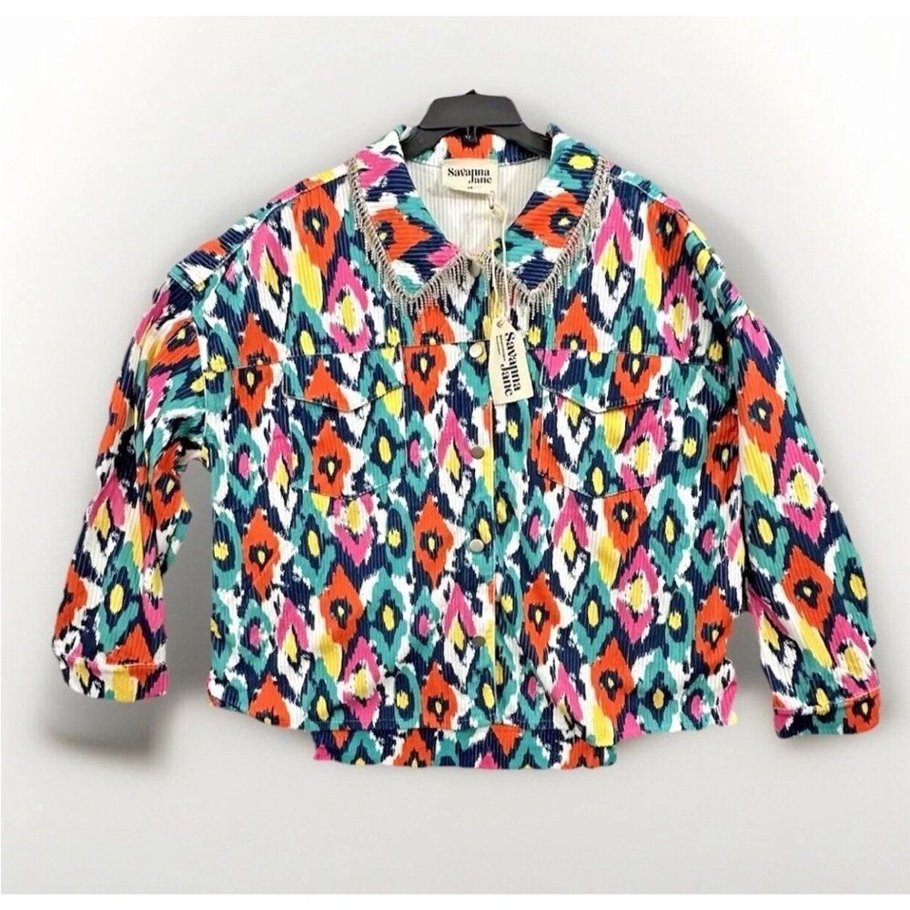 Savanna Jane Colorful Geometric Bomber Jacket